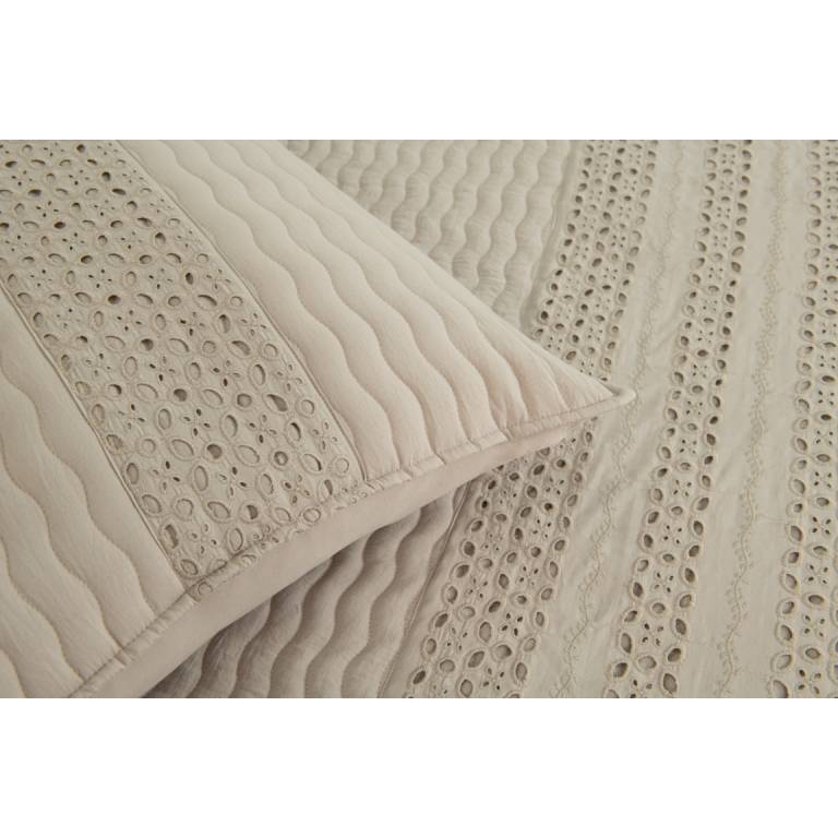 CONJUNTO COLCHA BORDADA TACTO SUAVE Y FUNDAS DE COJIN (beige, Cama 150:250x270)