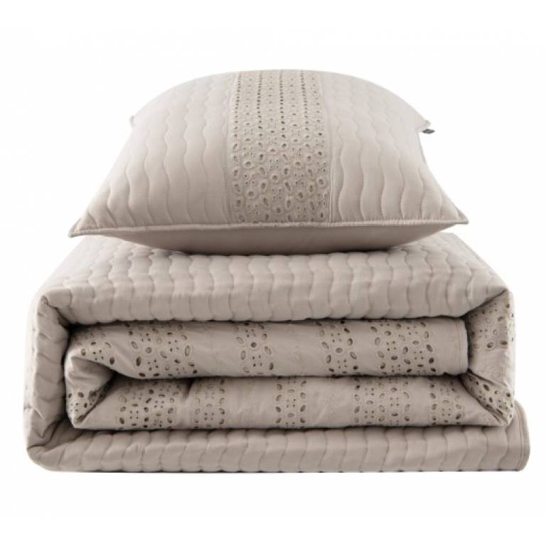 CONJUNTO COLCHA BORDADA TACTO SUAVE Y FUNDAS DE COJIN (beige, Cama 150:250x270)