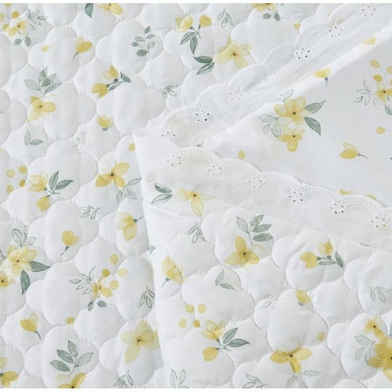 CONJUNTO COLCHA BOUTI ESTAMPADO DE FLOR PEQUEÑA Y FUNDAS DE COJIN (amarillo, Cama 090:180x270)