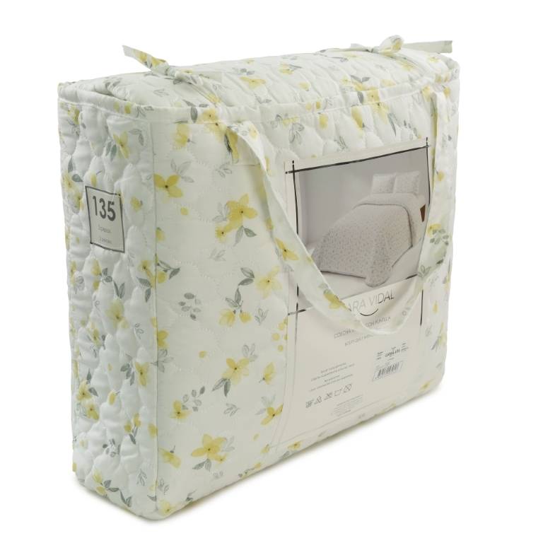 CONJUNTO COLCHA BOUTI ESTAMPADO DE FLOR PEQUEÑA Y FUNDAS DE COJIN (amarillo, Cama 090:180x270)