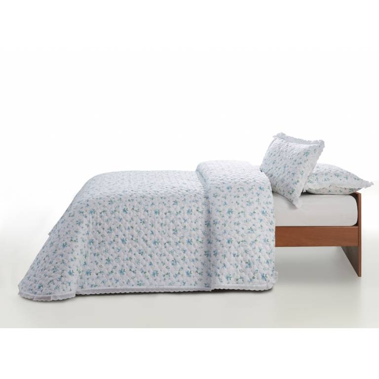 CONJUNTO COLCHA BOUTI ESTAMPADO DE FLOR PEQUEÑA Y FUNDAS DE COJIN (azul, Cama 135:235x270)