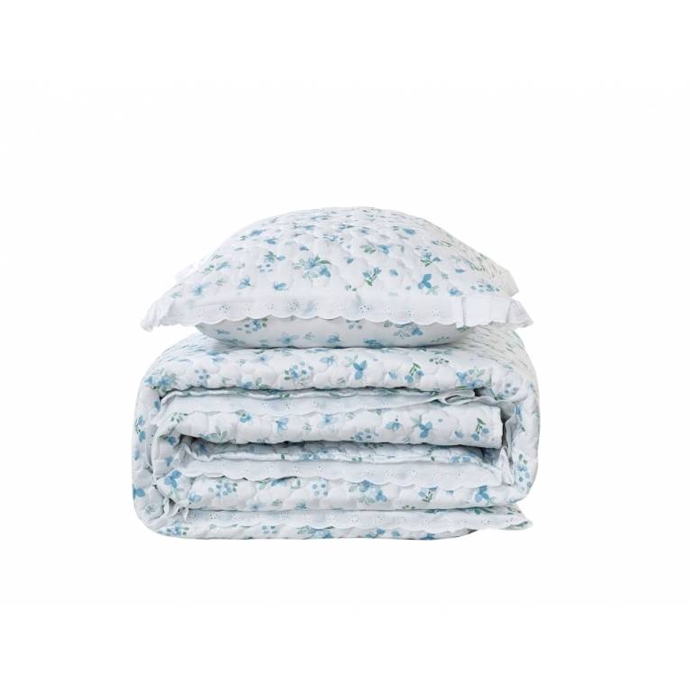 CONJUNTO COLCHA BOUTI ESTAMPADO DE FLOR PEQUEÑA Y FUNDAS DE COJIN (azul, Cama 135:235x270)