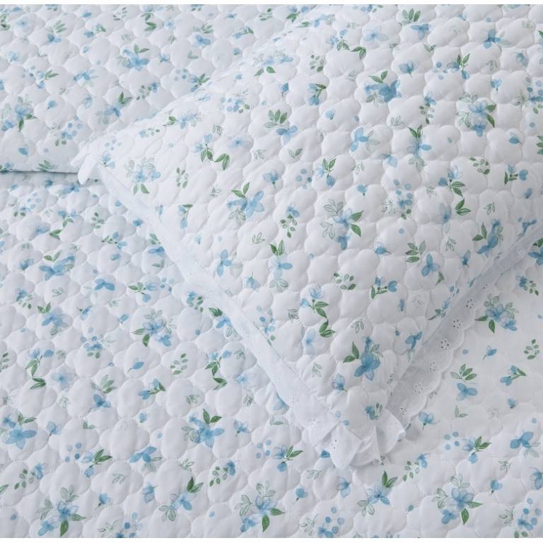CONJUNTO COLCHA BOUTI ESTAMPADO DE FLOR PEQUEÑA Y FUNDAS DE COJIN (azul, Cama 135:235x270)