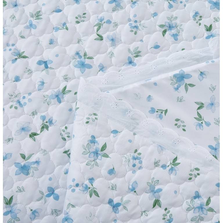 CONJUNTO COLCHA BOUTI ESTAMPADO DE FLOR PEQUEÑA Y FUNDAS DE COJIN (azul, Cama 135:235x270)