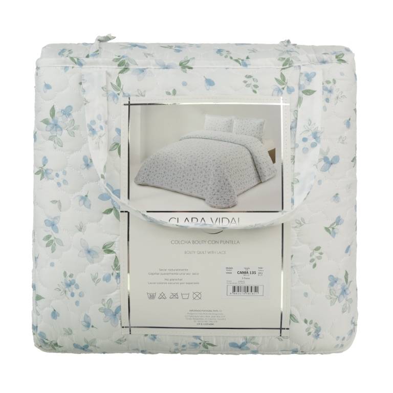 CONJUNTO COLCHA BOUTI ESTAMPADO DE FLOR PEQUEÑA Y FUNDAS DE COJIN (azul, Cama 135:235x270)