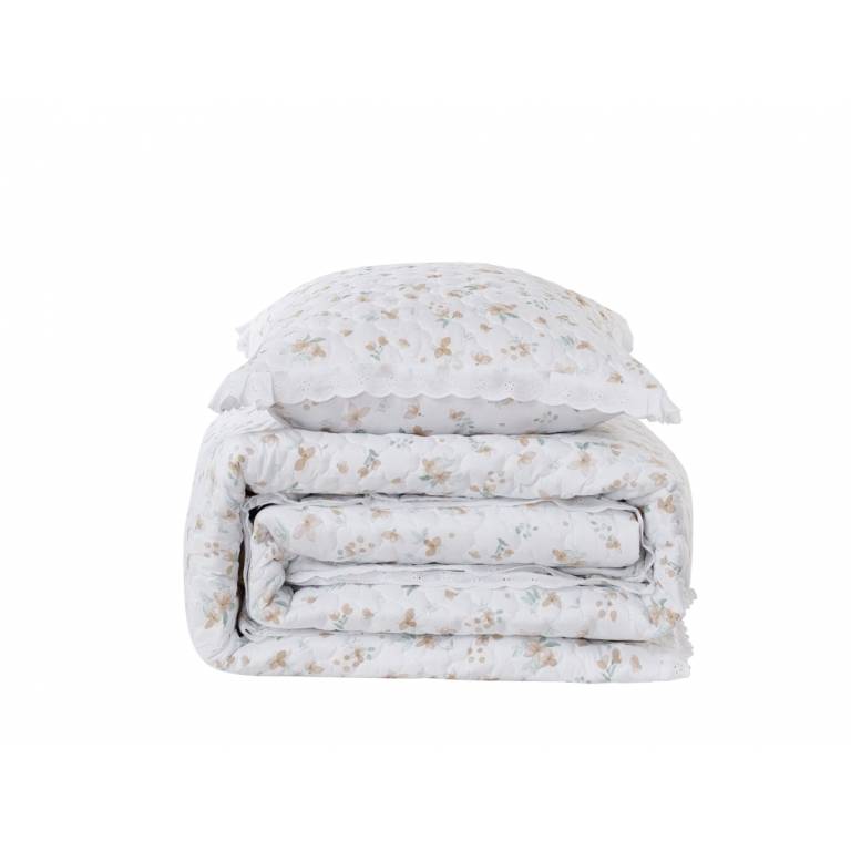 CONJUNTO COLCHA BOUTI ESTAMPADO DE FLOR PEQUEÑA Y FUNDAS DE COJIN (beige, Cama 105:200x270)