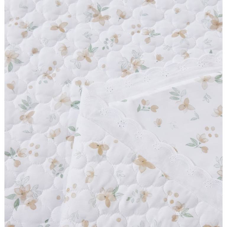 CONJUNTO COLCHA BOUTI ESTAMPADO DE FLOR PEQUEÑA Y FUNDAS DE COJIN (beige, Cama 105:200x270)