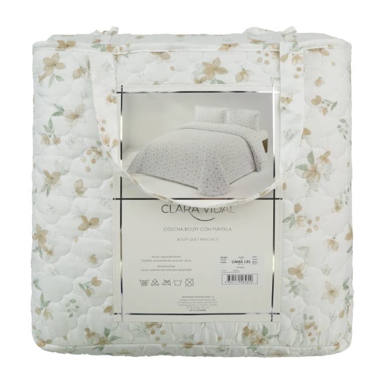 CONJUNTO COLCHA BOUTI ESTAMPADO DE FLOR PEQUEÑA Y FUNDAS DE COJIN (beige, Cama 105:200x270)