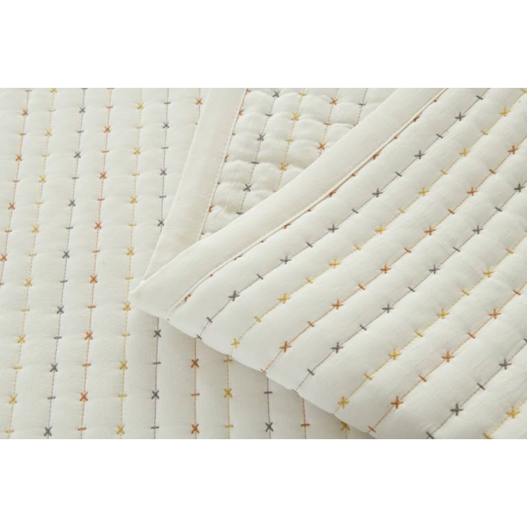 CONJUNTO COLCHA BORDADA A RAYAS TACTO SUAVE Y FUNDAS DE COJÍN (teja, Cama 200:300x270)