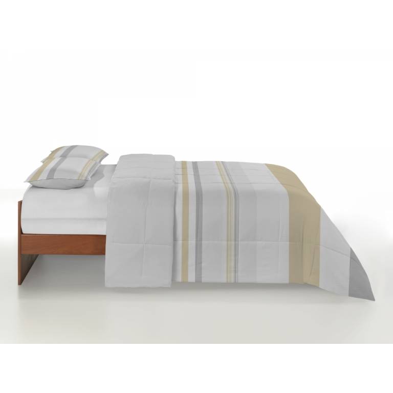 CONJUNTO EDREDON ESTAMPADO RAYAS (oro, Cama 135:235x270)