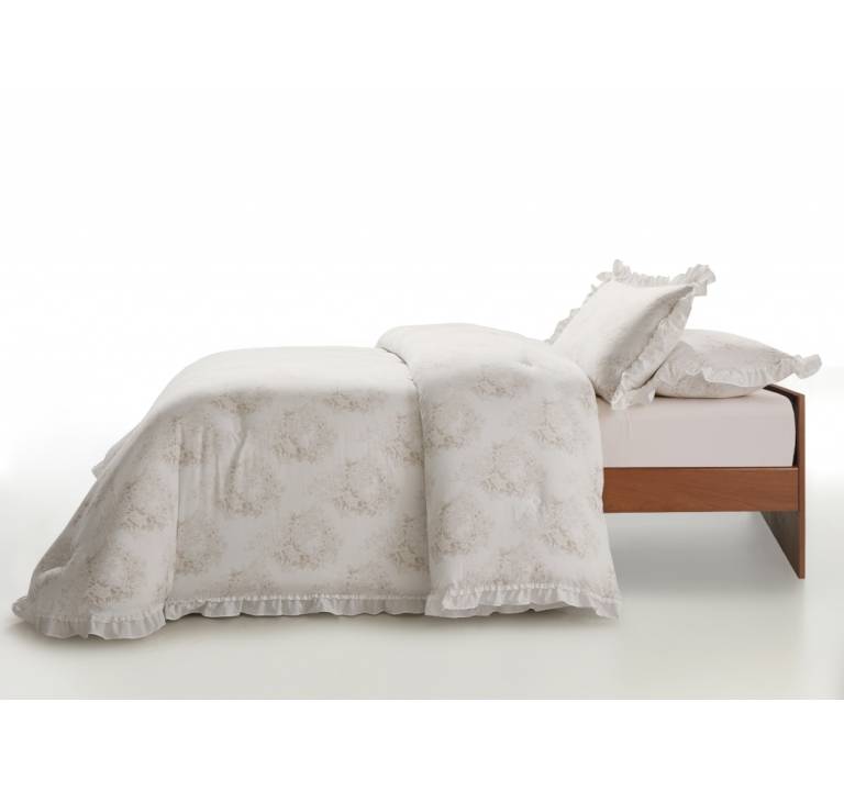 CONJUNTO EDREDON ESTAMPADO TOILE DE JOUY CON VOLANTE