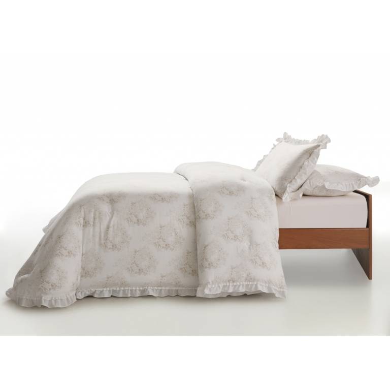 CONJUNTO EDREDON ESTAMPADO TOILE DE JOUY CON VOLANTE (beige, Cama 090:180x270)
