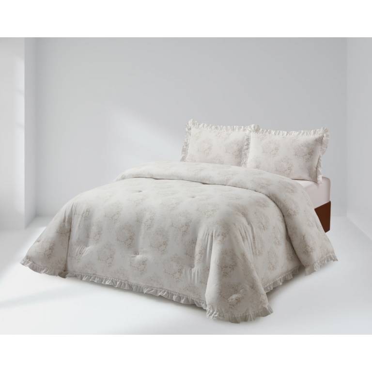 CONJUNTO EDREDON ESTAMPADO TOILE DE JOUY CON VOLANTE (beige, Cama 090:180x270)
