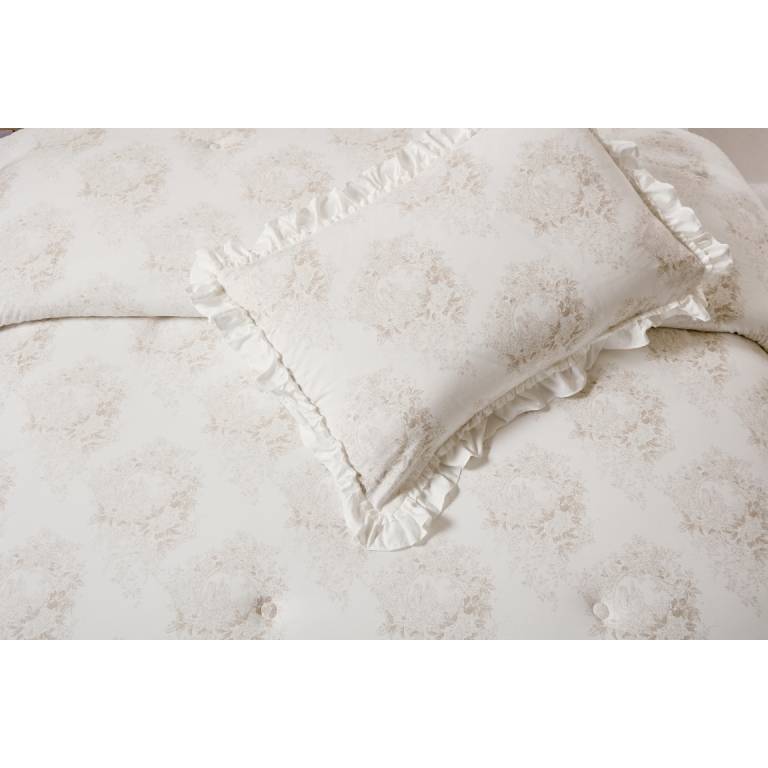CONJUNTO EDREDON ESTAMPADO TOILE DE JOUY CON VOLANTE (beige, Cama 090:180x270)