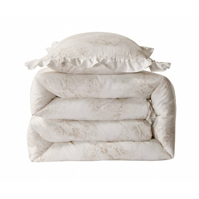 CONJUNTO EDREDON ESTAMPADO TOILE DE JOUY CON VOLANTE (beige, Cama 090:180x270)