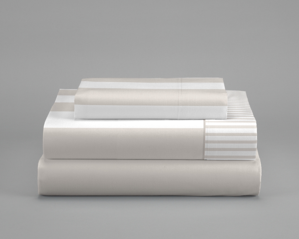 JUEGO SÁBANAS CORALINA ESTAMPADO RAYAS (beige, Cama 090:160x260)