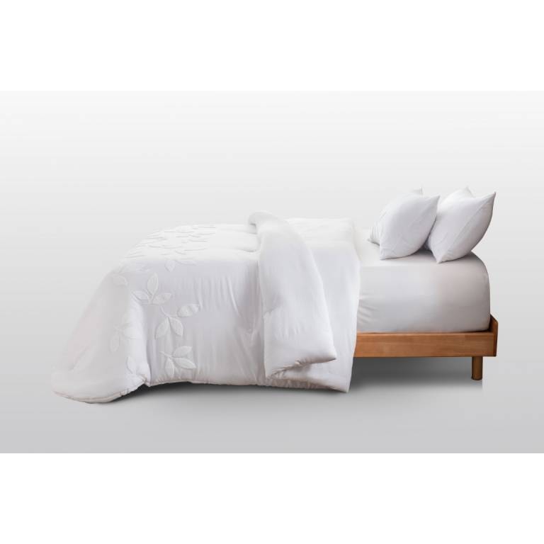 CONJUNTO EDREDON BORDADO DE RAMAS BORDADAS EN RELIEVE (blanco, Cama 135:235x270)