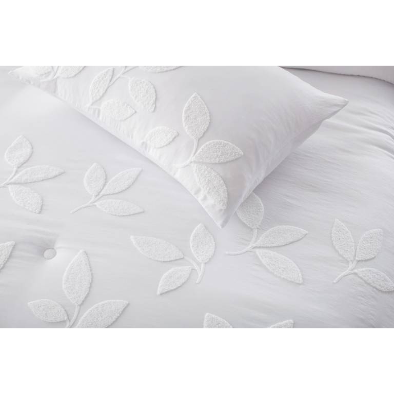 CONJUNTO EDREDON BORDADO DE RAMAS BORDADAS EN RELIEVE (blanco, Cama 135:235x270)