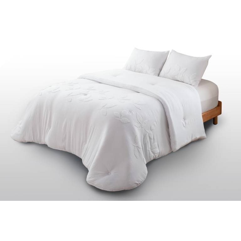 CONJUNTO EDREDON BORDADO DE RAMAS BORDADAS EN RELIEVE (blanco, Cama 135:235x270)