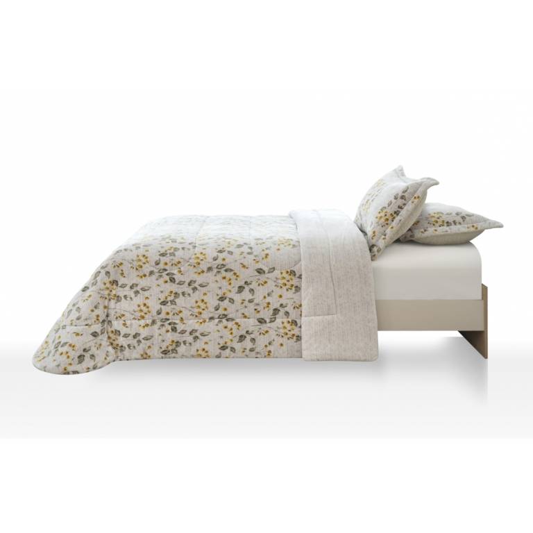 CONJUNTO EDREDÓN ESTAMPADO FLORES CON BORREGUILLO (oro, Cama 180:280x270)