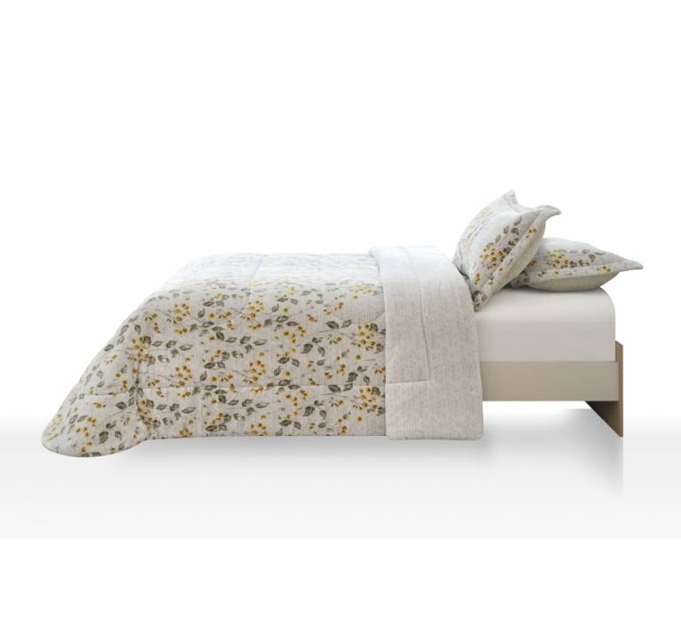 CONJUNTO EDREDÓN ESTAMPADO FLORES CON BORREGUILLO