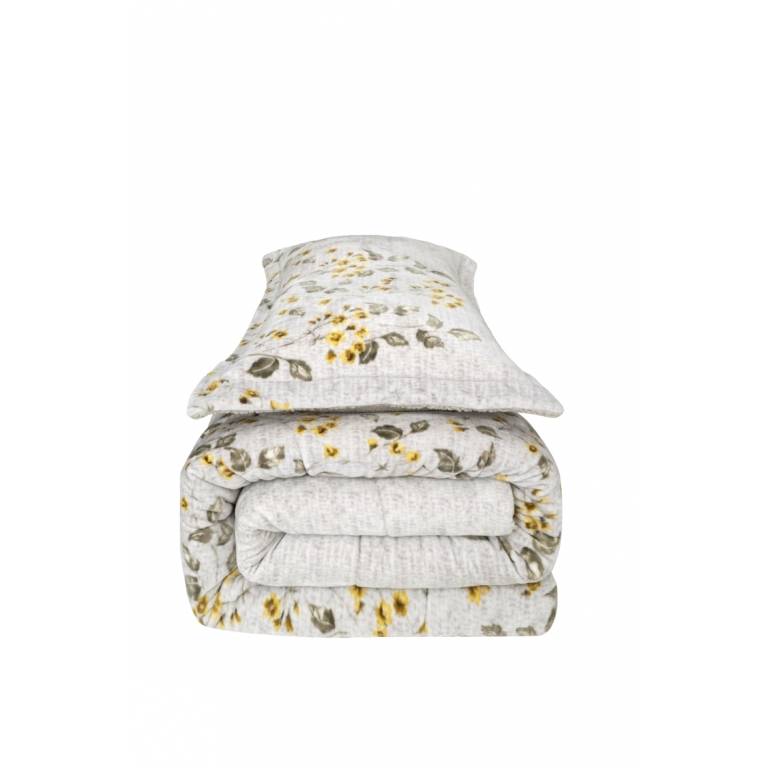 CONJUNTO EDREDÓN ESTAMPADO FLORES CON BORREGUILLO (oro, Cama 180:280x270)