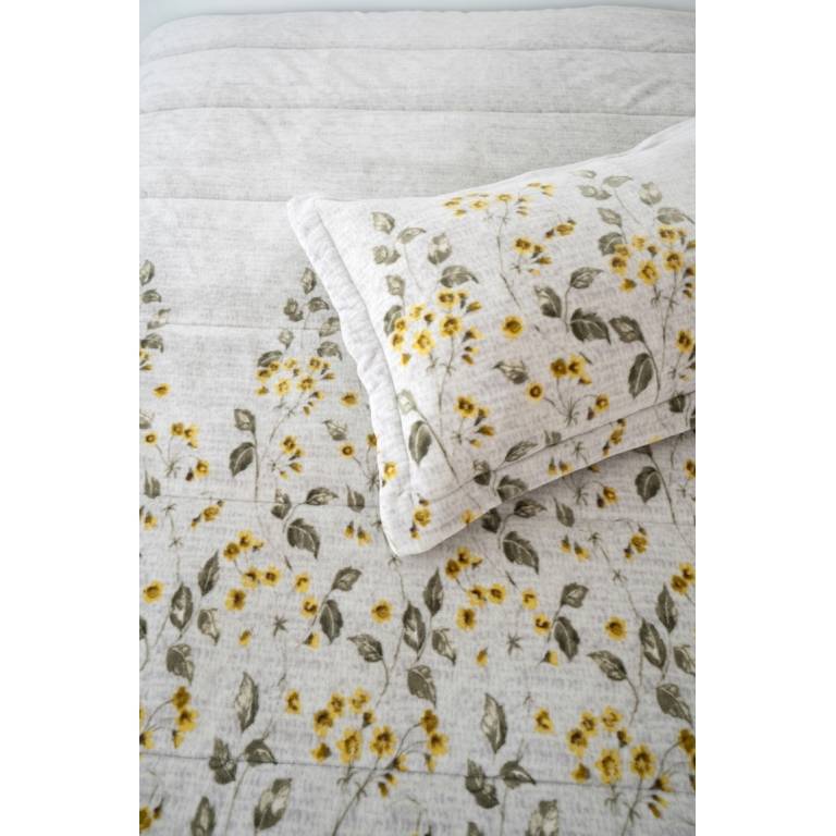 CONJUNTO EDREDÓN ESTAMPADO FLORES CON BORREGUILLO (oro, Cama 180:280x270)