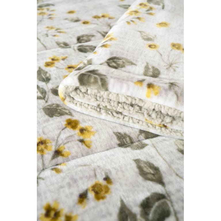 CONJUNTO EDREDÓN ESTAMPADO FLORES CON BORREGUILLO (oro, Cama 180:280x270)