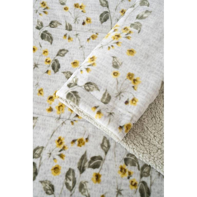 CONJUNTO EDREDÓN ESTAMPADO FLORES CON BORREGUILLO (oro, Cama 180:280x270)