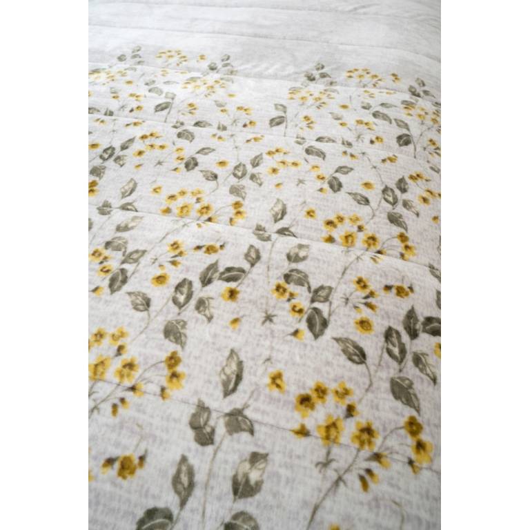CONJUNTO EDREDÓN ESTAMPADO FLORES CON BORREGUILLO (oro, Cama 180:280x270)