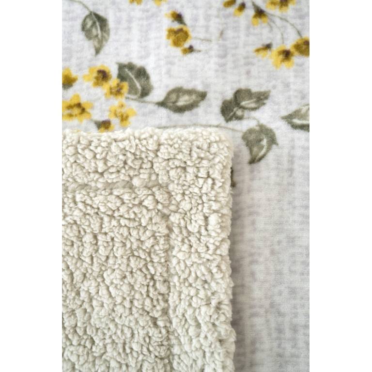 CONJUNTO EDREDÓN ESTAMPADO FLORES CON BORREGUILLO (oro, Cama 180:280x270)