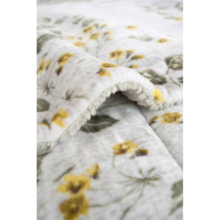 CONJUNTO EDREDÓN ESTAMPADO FLORES CON BORREGUILLO (oro, Cama 180:280x270)