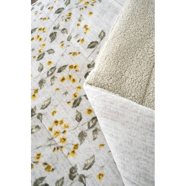 CONJUNTO EDREDÓN ESTAMPADO FLORES CON BORREGUILLO (oro, Cama 180:280x270)