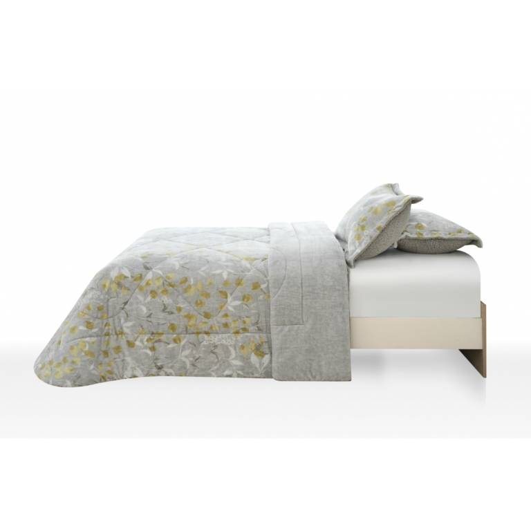 CONJUNTO EDREDÓN ESTAMPADO HOJAS CON BORREGUILLO oro