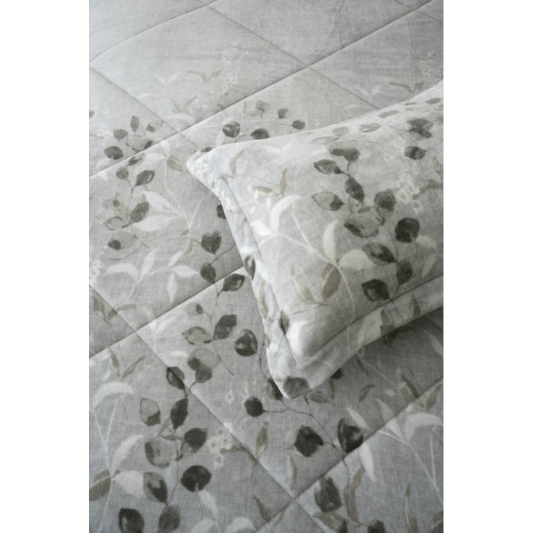CONJUNTO EDREDÓN ESTAMPADO HOJAS CON BORREGUILLO (gris, Cama 180:280x270)