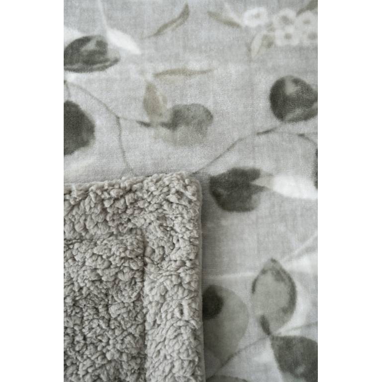 CONJUNTO EDREDÓN ESTAMPADO HOJAS CON BORREGUILLO (gris, Cama 180:280x270)