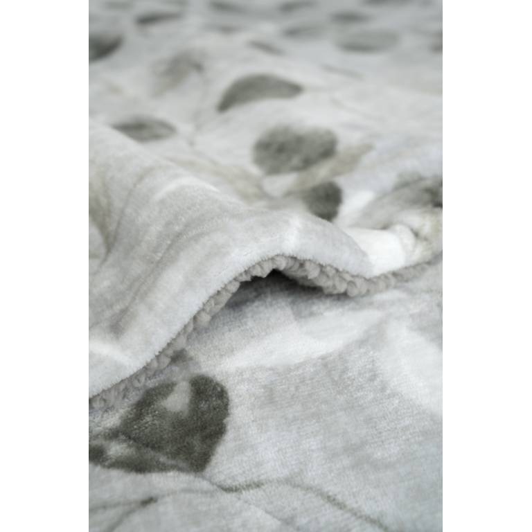 CONJUNTO EDREDÓN ESTAMPADO HOJAS CON BORREGUILLO (gris, Cama 180:280x270)