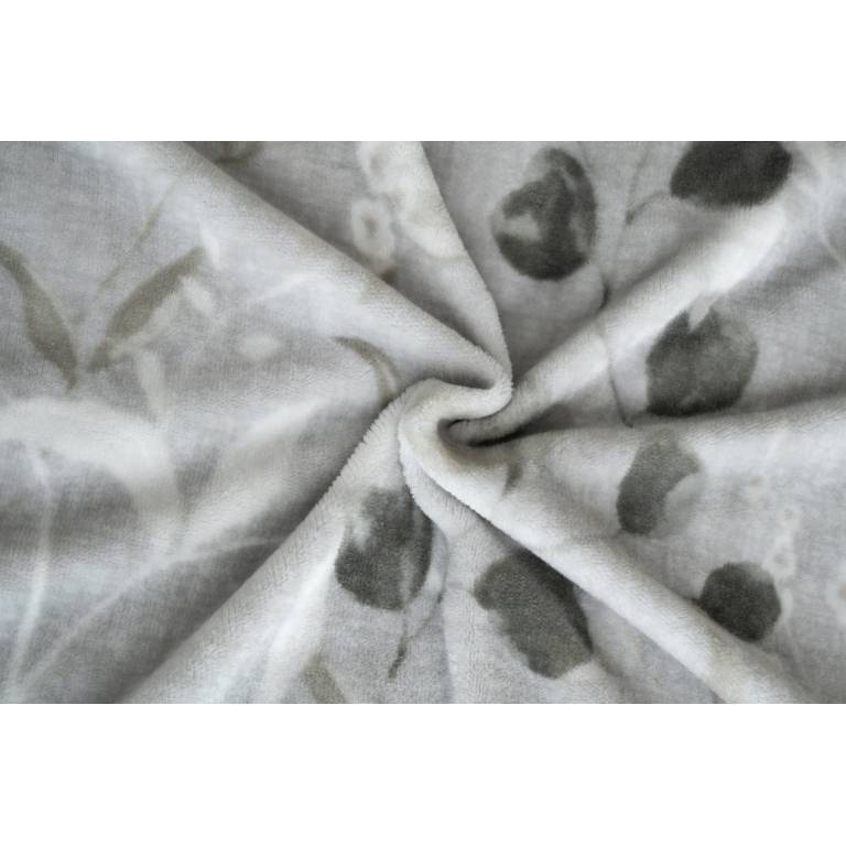 CONJUNTO EDREDÓN ESTAMPADO HOJAS CON BORREGUILLO (gris, Cama 180:280x270)