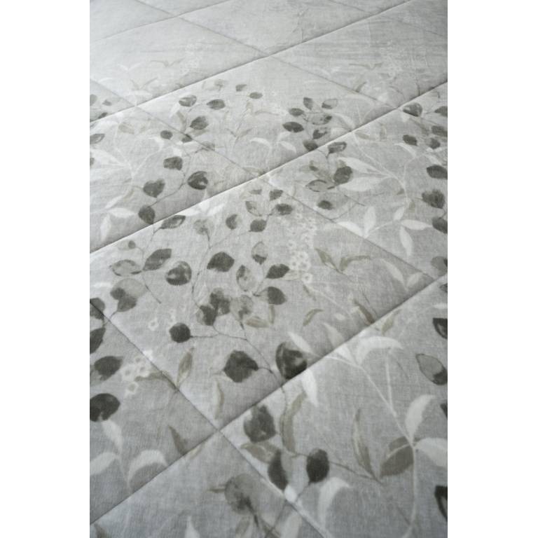 CONJUNTO EDREDÓN ESTAMPADO HOJAS CON BORREGUILLO (gris, Cama 180:280x270)