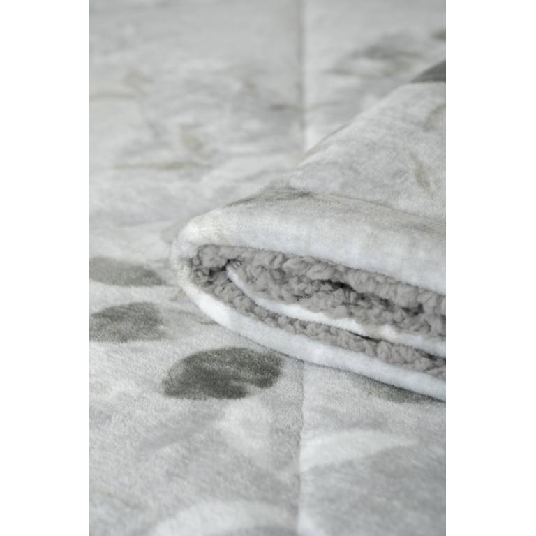 CONJUNTO EDREDÓN ESTAMPADO HOJAS CON BORREGUILLO (gris, Cama 180:280x270)