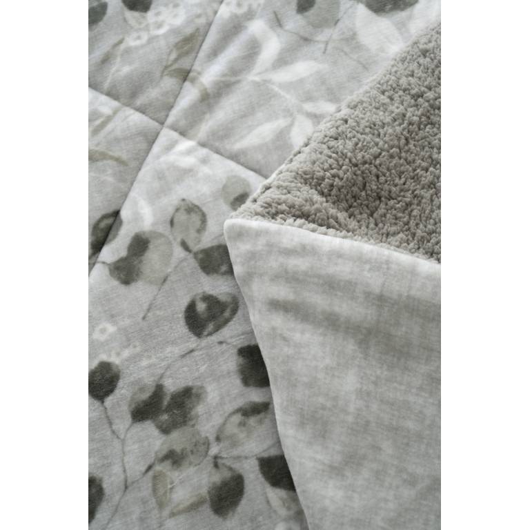 CONJUNTO EDREDÓN ESTAMPADO HOJAS CON BORREGUILLO (gris, Cama 180:280x270)