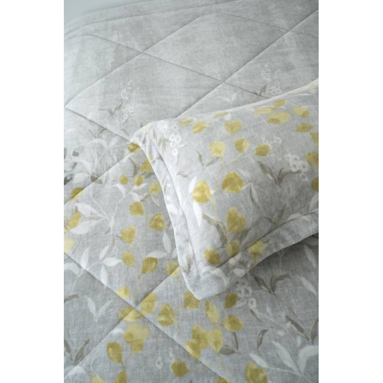 CONJUNTO EDREDÓN ESTAMPADO HOJAS CON BORREGUILLO (oro, Cama 180:280x270)