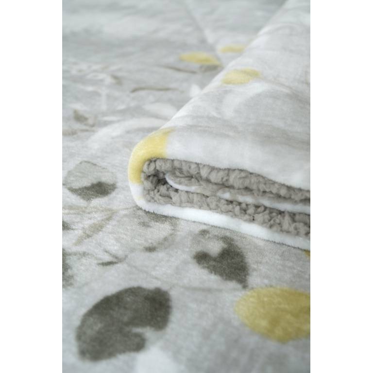 CONJUNTO EDREDÓN ESTAMPADO HOJAS CON BORREGUILLO (oro, Cama 180:280x270)
