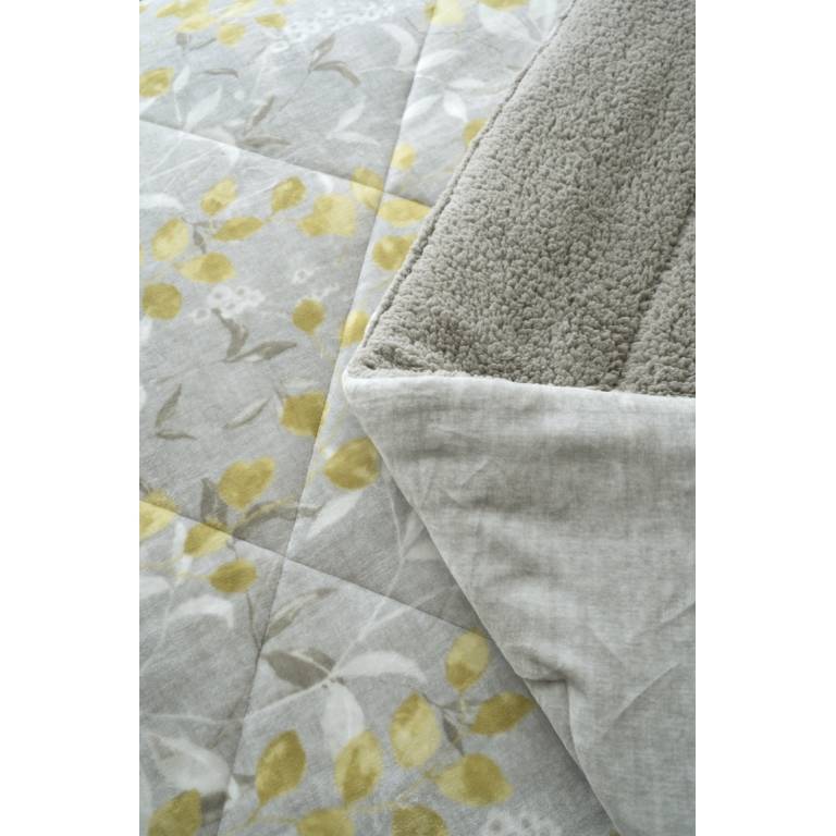 CONJUNTO EDREDÓN ESTAMPADO HOJAS CON BORREGUILLO (oro, Cama 180:280x270)