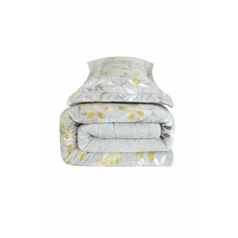 CONJUNTO EDREDÓN ESTAMPADO HOJAS CON BORREGUILLO (oro, Cama 180:280x270)