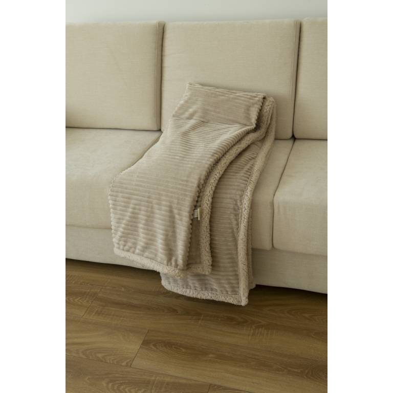 MANTA SOFA DE RAYAS CON BORREGUILLO beige