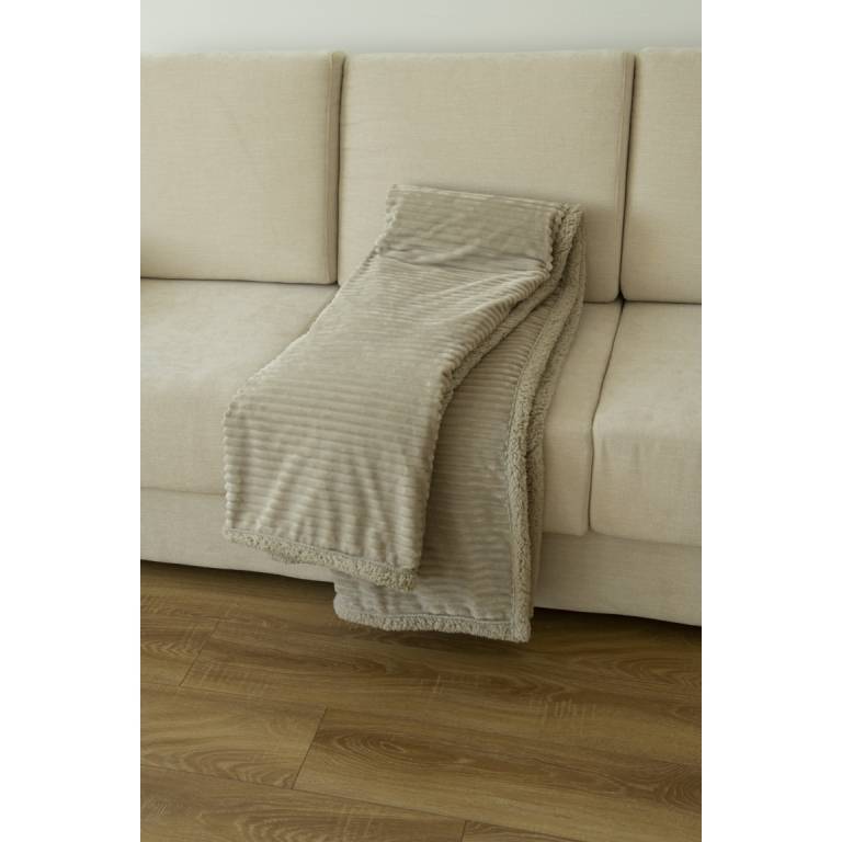 MANTA SOFA DE RAYAS CON BORREGUILLO (gris, 140x200)