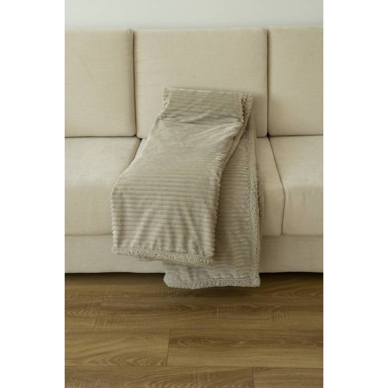 MANTA SOFA DE RAYAS CON BORREGUILLO (gris, 140x200)