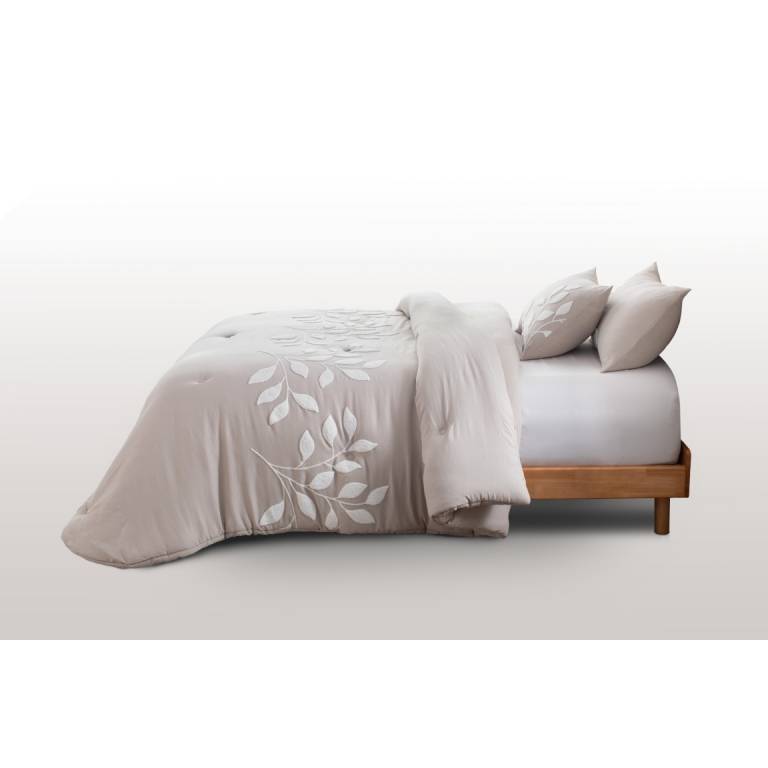 CONJUNTO EDREDON BORDADO DE RAMAS BORDADAS EN RELIEVE (natural, Cama 135:235x270)