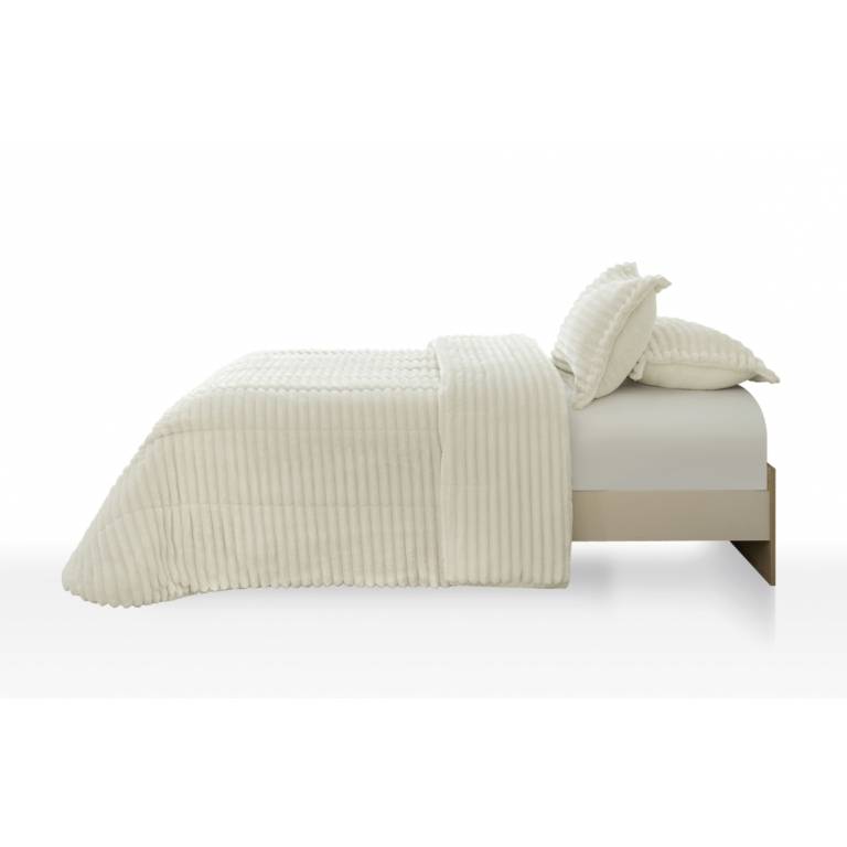 CONJUNTO EDREDON JACQUARD RAYAS CON BORREGUILLO (natural, Cama 090:180x270)